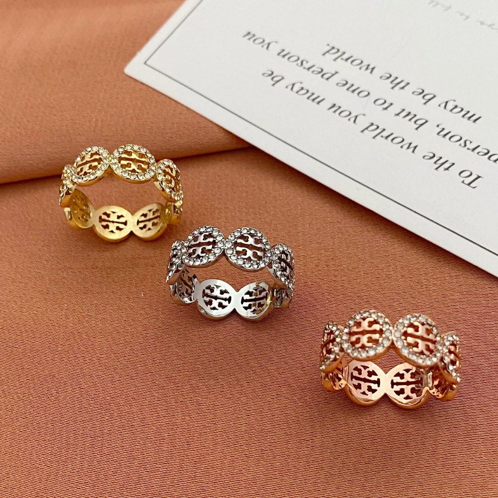 Tory Burch Rhinestone Letter Metal Ring